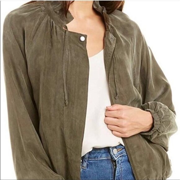 1. State Olive Green Silky Soft Bomber Jacket Size Large - Picture 1 of 15